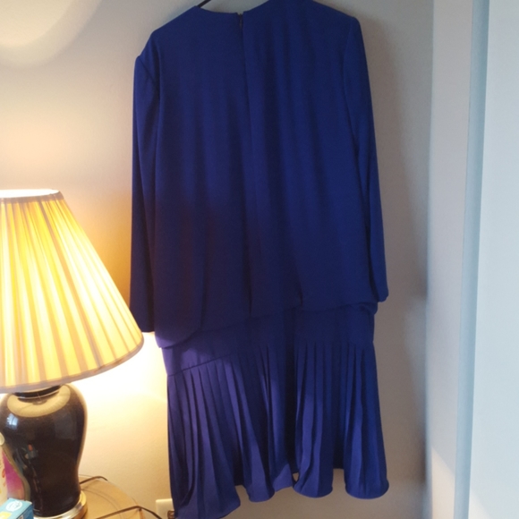 Vintage 1980s neon blue drop waist formal dress - Picture 4 of 4
